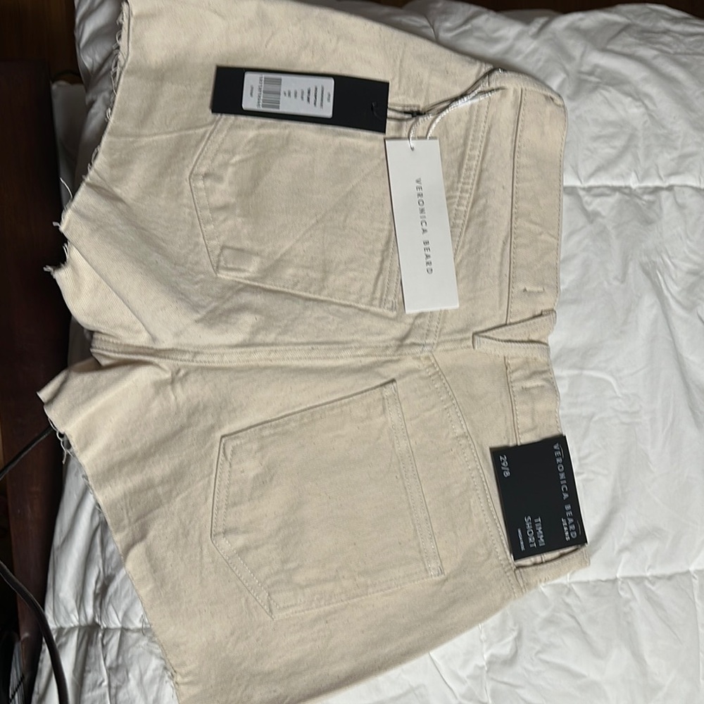 Veronica Beard Cream Jean Shorts Relaxed Fit